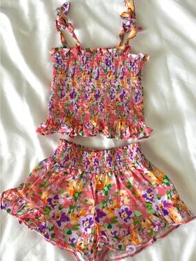 Peixoto Floral Smocked Crop Top & Ruffle Shorts Set | Girls XS